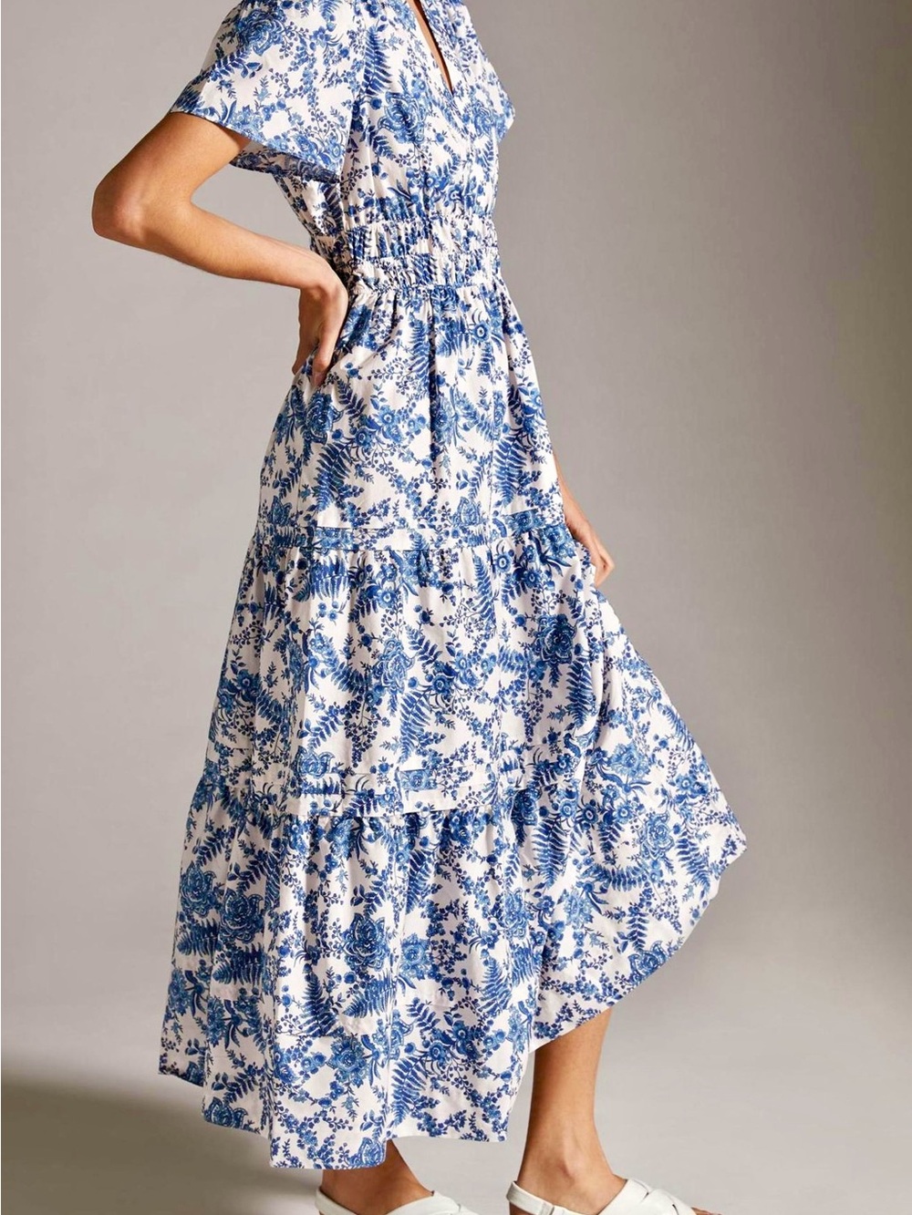 Anthropologie Maeve Somerset Maxi Dress Blue & White Fern Toile Size XS Petite